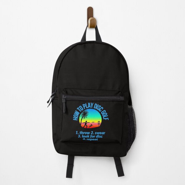 Item preview, how to play disc golf 1.throw 2. swear 3. look for disc 4. repeat. sunset . man with dog playing disc golf designed and sold by efenem.