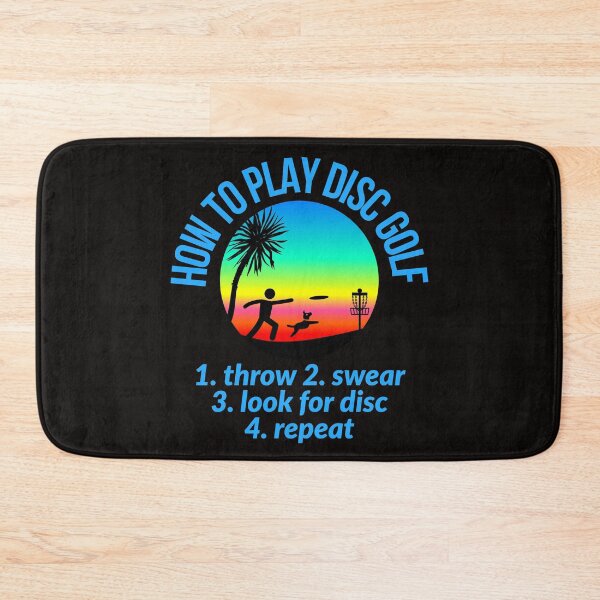 Item preview, how to play disc golf 1.throw 2. swear 3. look for disc 4. repeat. sunset . man with dog playing disc golf designed and sold by efenem.