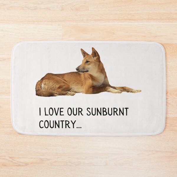 Item preview, I Iove our sunburnt country. Photograph of a dingo, lazing in the sun, and black text. designed and sold by JellyBeenzz.