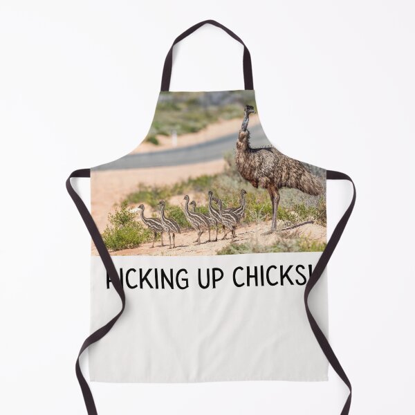 Item preview, Picking up chicks. Photograph of an emu with her chicks and black text. designed and sold by JellyBeenzz.