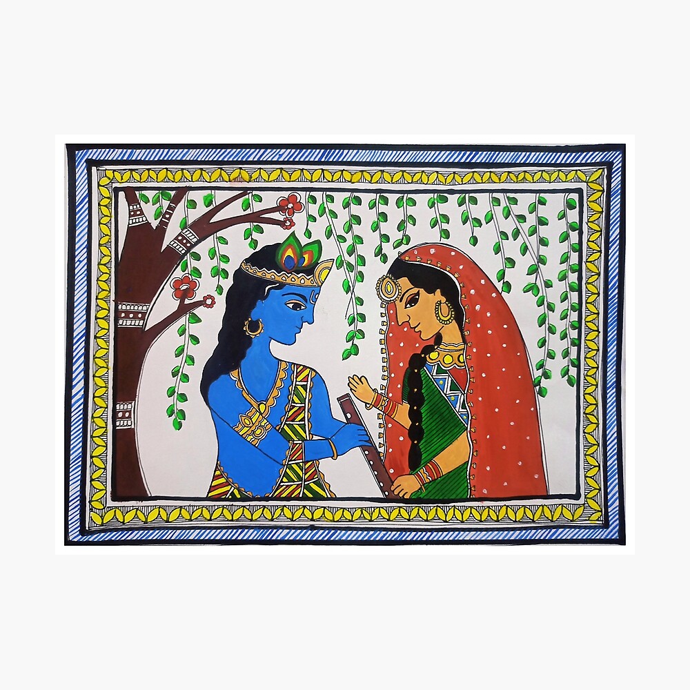 easy madhubani painting of radha krishna