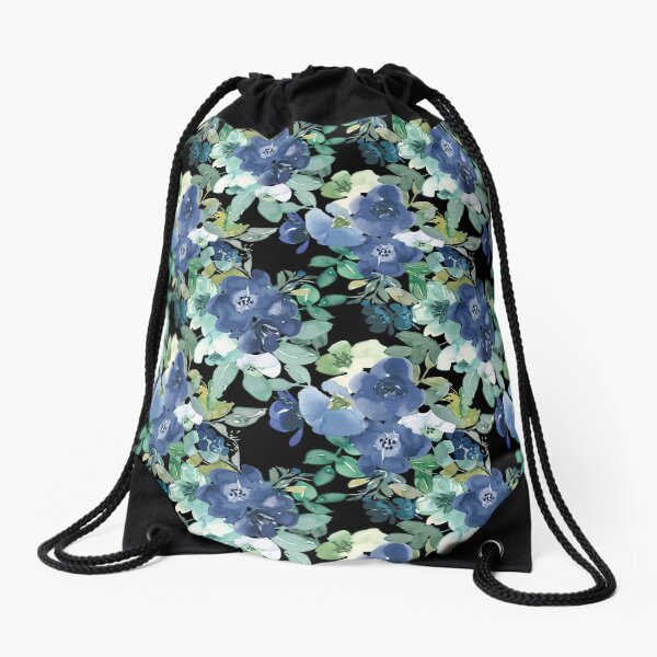 Item preview, Elegant Navy Blue Mint Watercolor Floral Black  designed and sold by tsuttles.