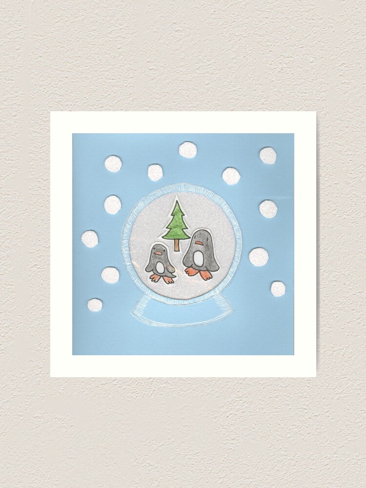 Alternate view of New Year's card with penguins in a glass ball Art Print