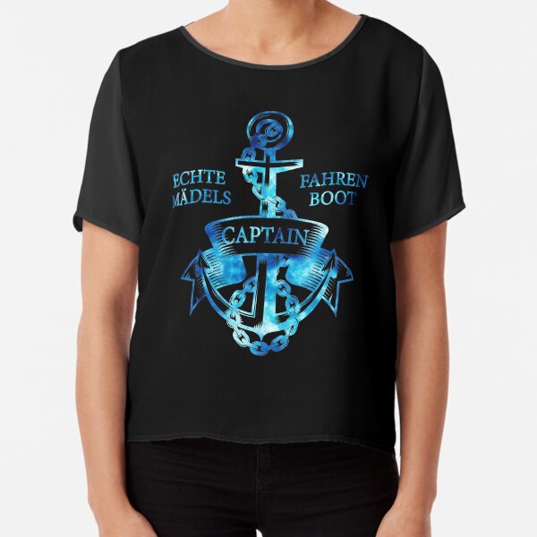 Real girls driving boat anchor captain motif silhouette design Chiffon Top