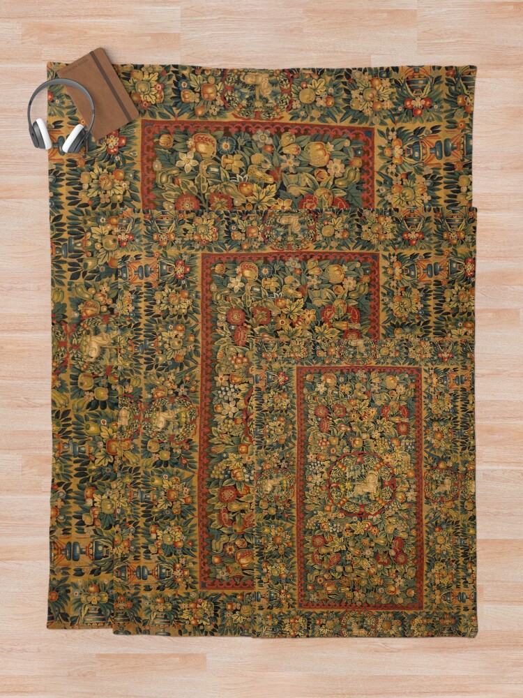 Alternate view of Medieval Unicorn Floral Tapestry Throw Blanket