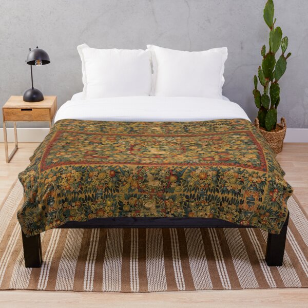 Medieval Unicorn Floral Tapestry Throw Blanket