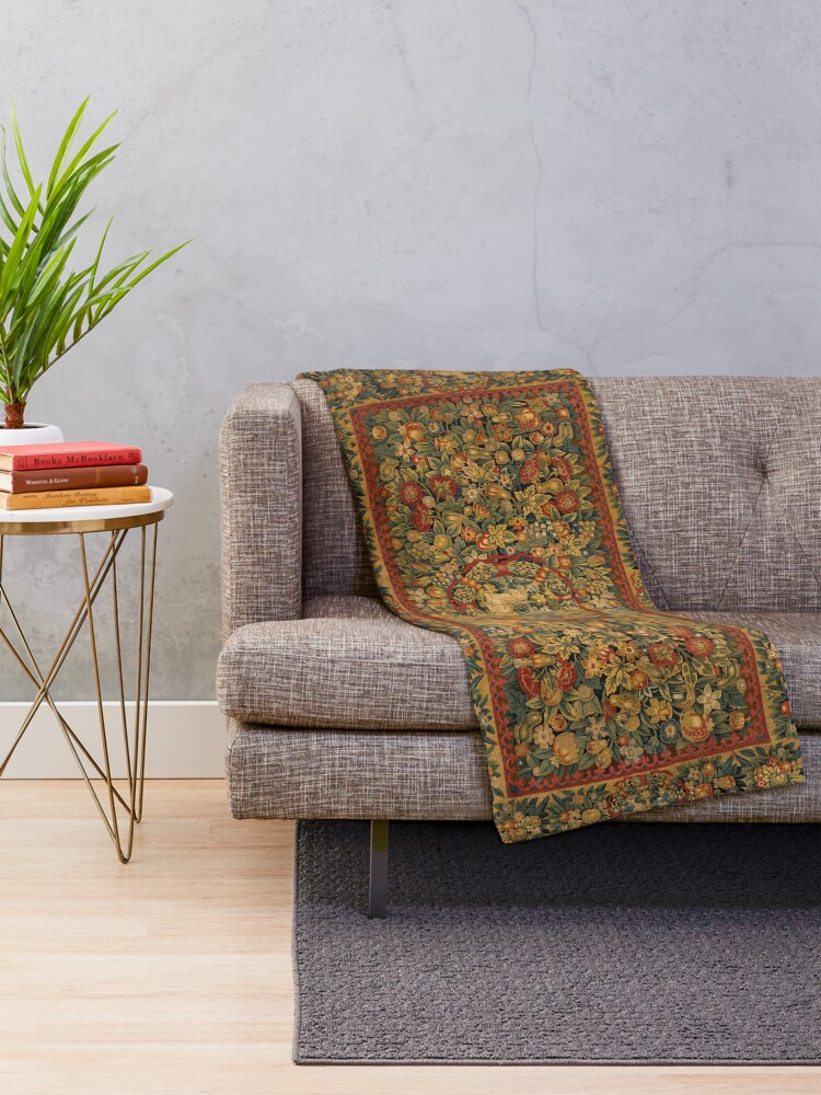 Alternate view of Medieval Unicorn Floral Tapestry Throw Blanket