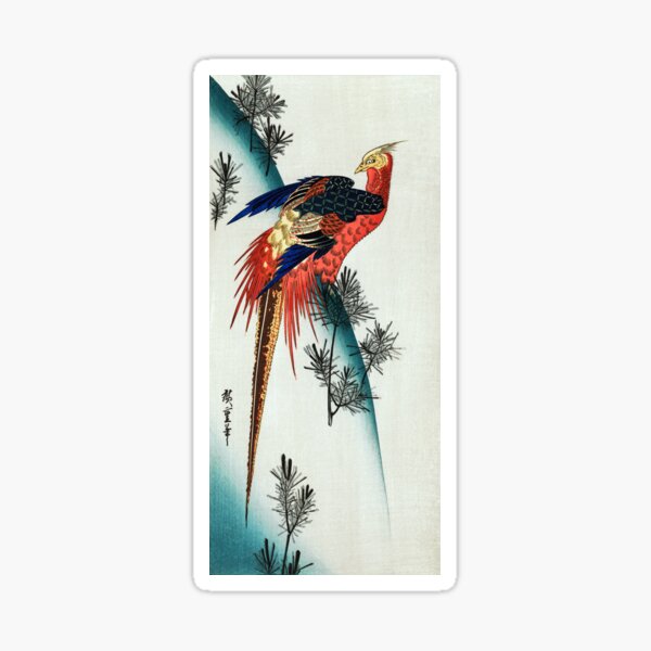 Utagawa Hiroshige Pheasant and Pine-trees on Snowy Hillside Sticker