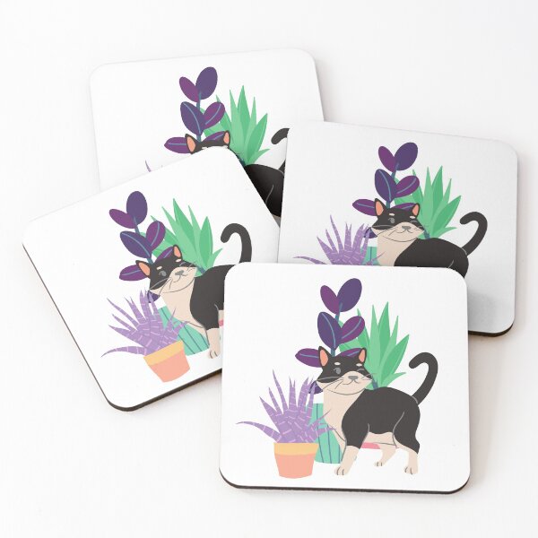 Item preview, Smiling Cute Cat with Colorful House Plants designed and sold by BohoMoon.