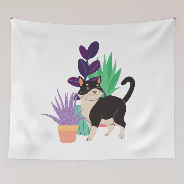 Item preview, Smiling Cute Cat with Colorful House Plants designed and sold by BohoMoon.