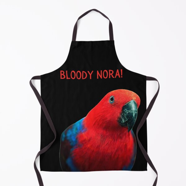 Item preview, Bloody Nora!, Red and blue Rosella parrot, close up. Photograph and red text. designed and sold by JellyBeenzz.