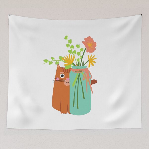Item preview, Peeping Cat with Flower Vase designed and sold by BohoMoon.