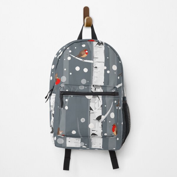 Item preview, Birch trees snow forest and robin bird, this is redbreast in winter forest, perfect for natura lovers designed and sold by Collagedream.