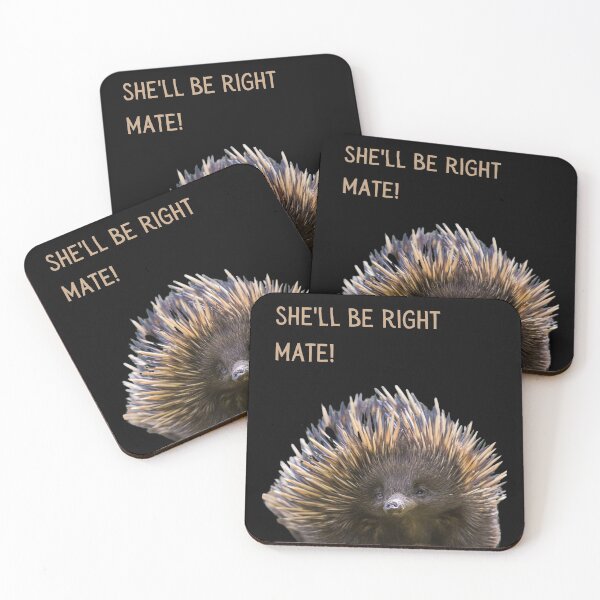 Item preview, She'll be right mate. Photograph of an echidna and light colour text. designed and sold by JellyBeenzz.