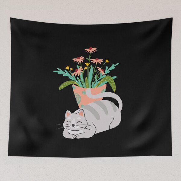 Item preview, Fat Smiling Cat with Boho Flower Pot designed and sold by BohoMoon.