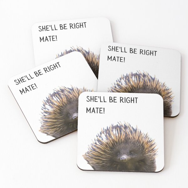 Item preview, She'll be right mate. Photograph of an echidna and black text. designed and sold by JellyBeenzz.