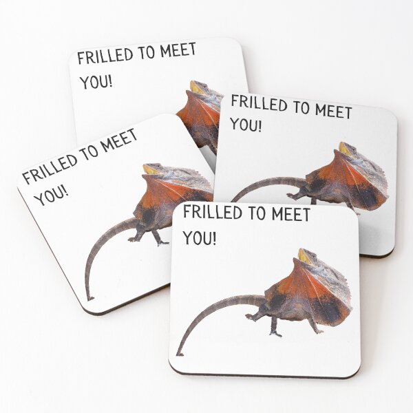 Item preview, Frilled (Thrilled) to meet you. Photograph of a frill necked lizard and burnt orange text. designed and sold by JellyBeenzz.