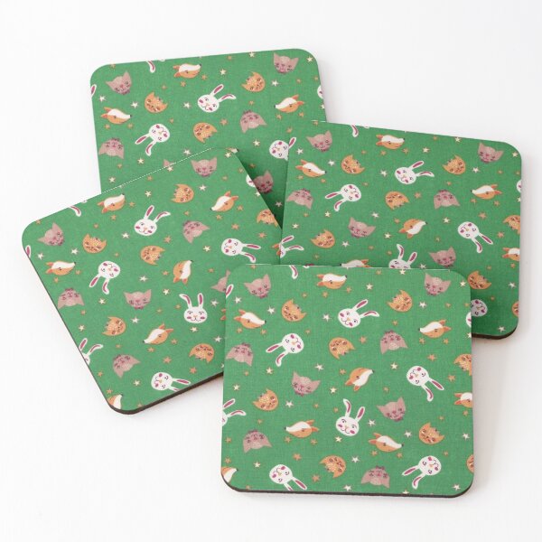 Item preview, Printed cotton, fox cats rabbits, green background designed and sold by jwebmarket.