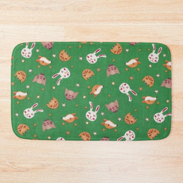 Item preview, Printed cotton, fox cats rabbits, green background designed and sold by jwebmarket.