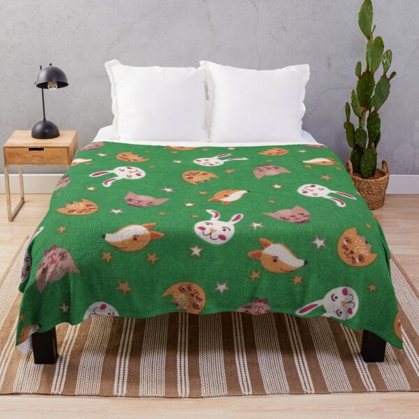 Item preview, Printed cotton, fox cats rabbits, green background designed and sold by jwebmarket.
