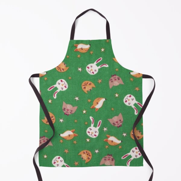 Item preview, Printed cotton, fox cats rabbits, green background designed and sold by jwebmarket.