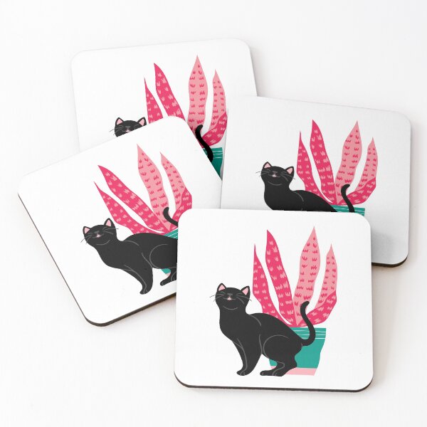 Item preview, Cute Black Cat with Colorful House Plant  designed and sold by BohoMoon.