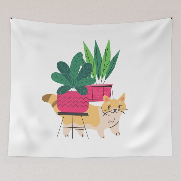 Item preview, Fat Yellow Cat with Colorful House Plant  designed and sold by BohoMoon.