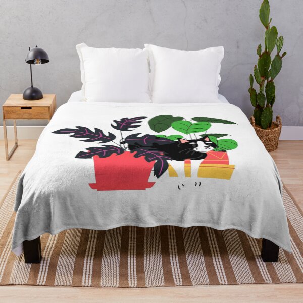 Item preview, Black Grey Cat with Colorful House Plant designed and sold by BohoMoon.
