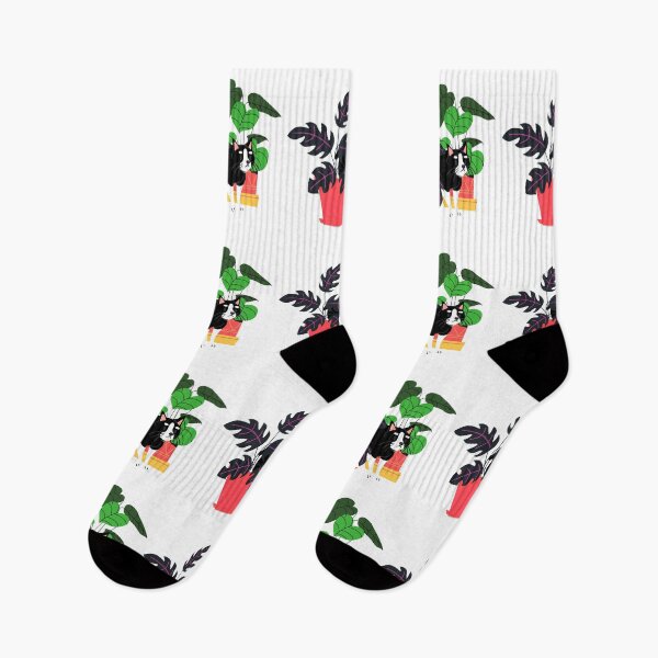 Item preview, Black Grey Cat with Colorful House Plant  designed and sold by BohoMoon.