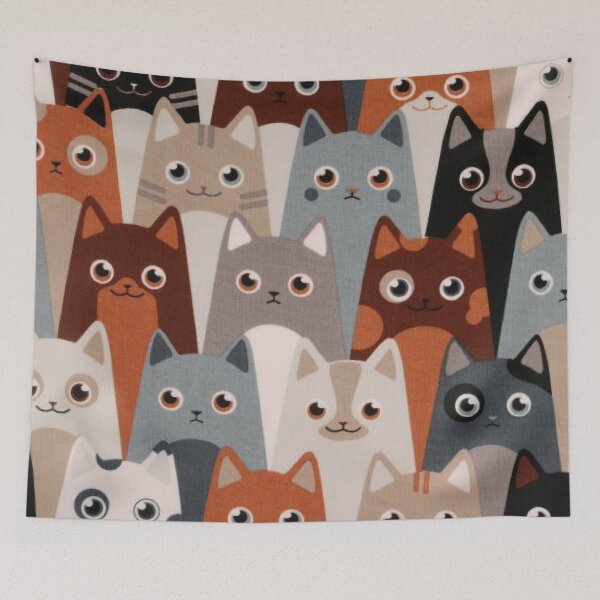 Item preview, Printed cotton fabric, cats, brown-beige designed and sold by jwebmarket.