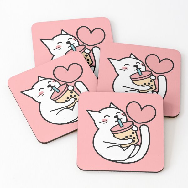 Item preview, Cute White Cat Sipping Bubble Tea - Kawaii Boba Tea designed and sold by BobaTeaMe.