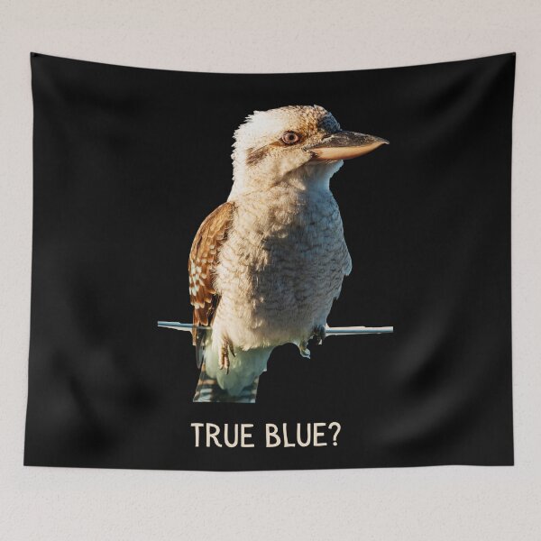 Item preview, True blue? Kookaburra close up. Photograph and light colour text. designed and sold by JellyBeenzz.