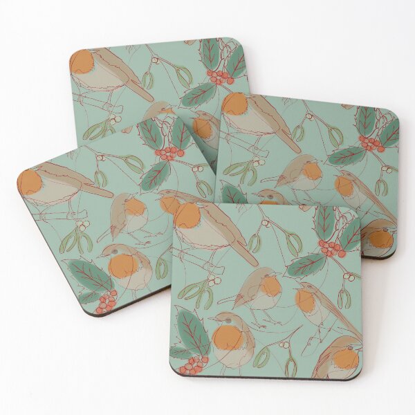 Item preview, Robin, holly and mistletoe continuous line designed and sold by Kimmygowland.