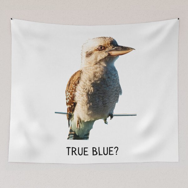 Item preview, True blue? Kookaburra close up. Photograph and black text. designed and sold by JellyBeenzz.