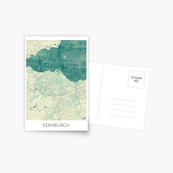 Edinburgh Map Blue Vintage Postcard