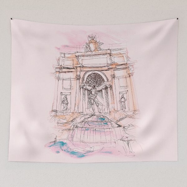 Item preview, Beautiful colorful sketch of Fontana di Trevi, Italian landmark archtecture designed and sold by oanaunciuleanu.