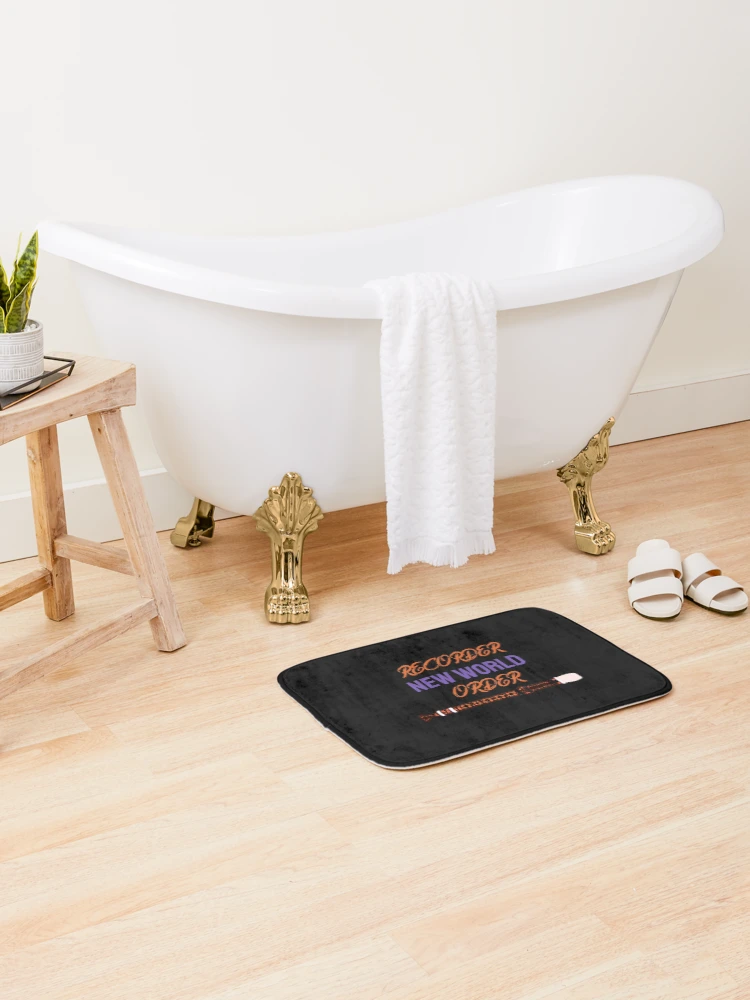 Thumbnail 2 of 6, Bath Mat, Recorder New World Order  designed and sold by DesignsofNote.