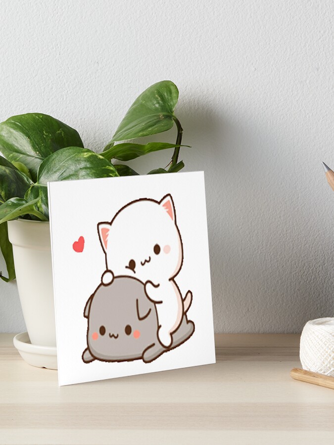 Kawai Cats In Love Art Board Print By Loriwuqu Redbubble