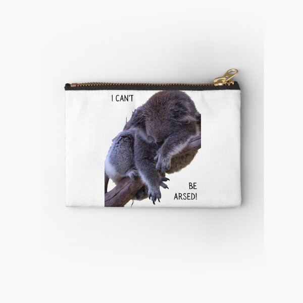 Item preview, I can't be arsed! Photo of a koala sleeping in a tree. White background, black text. designed and sold by JellyBeenzz.