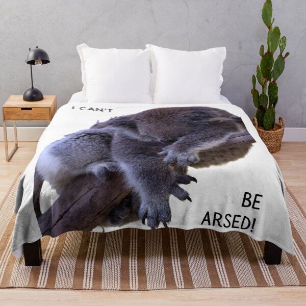 Item preview, I can't be arsed! Photo of a koala sleeping in a tree. White background, black text. designed and sold by JellyBeenzz.
