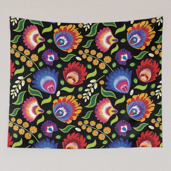 Item preview, Folklore flowers on black  designed and sold by FK-UK.