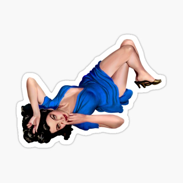 Girl Laying Down Blue Navy / Sexy Pinup / Retro Classic Vintage Sticker