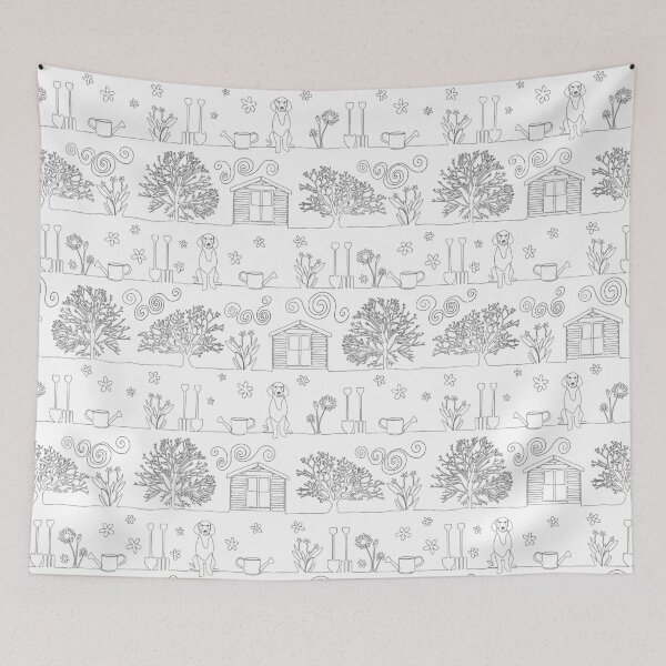 Item preview, Gardening continuous line black and white drawing designed and sold by Lynette Dobson.
