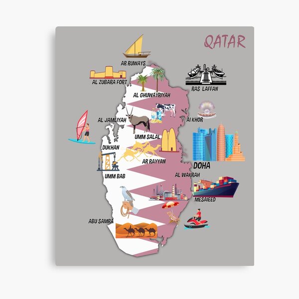 Item preview, Qatar Map Landmarks tourist attractions  major cities flag designed and sold by mashmosh.