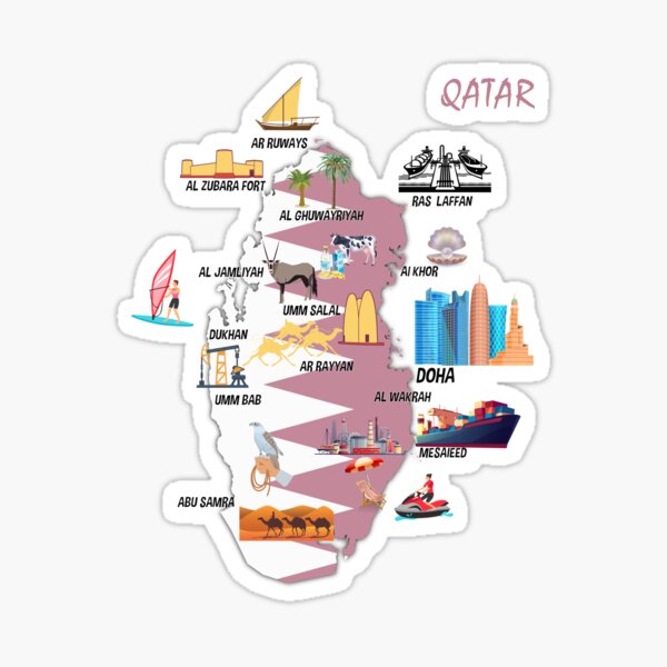 Item preview, Qatar Map Landmarks tourist attractions  major cities flag designed and sold by mashmosh.
