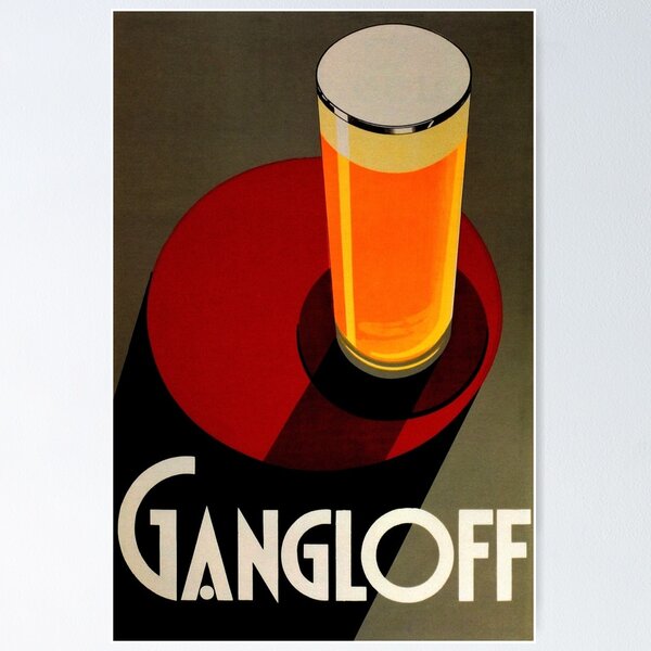 Vintage Red Gangloff Bier Big Glass Light Ale Lager Pilsen Werbeplakat Poster