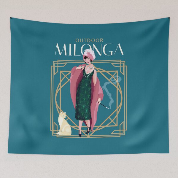 Item preview, Vintage Art Deco Outdoor Milonga Poster with Flapper and Cute Cat designed and sold by infinitetango.