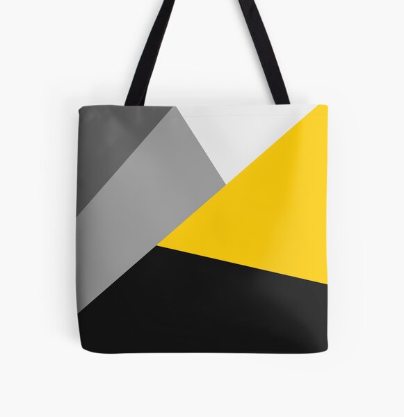 Simple Modern Gray Yellow and Black Geometric Tote Bag by BlackStrawberry