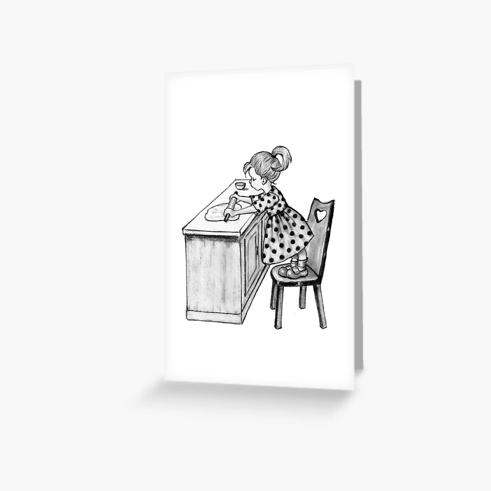 Cute Little Girl Standing on Stack of Books Pencil Drawing Spiral Notebook  for Sale by Joyce Geleynse