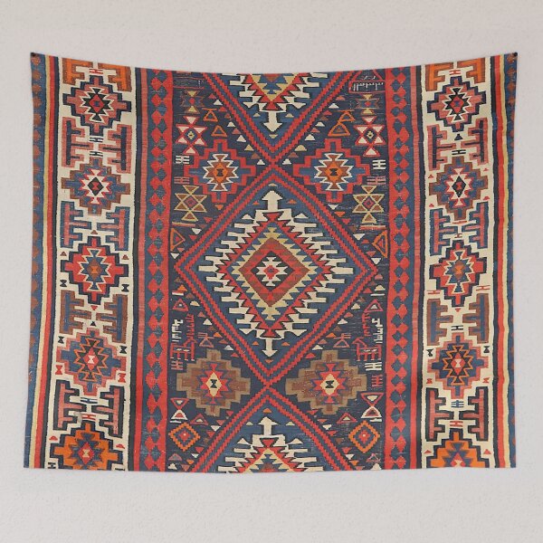 Item preview, Turkey Kilim Old Century Authentic Colorful Aztec Red Blue Tan Vintage Patterns designed and sold by vintagepatterns.
